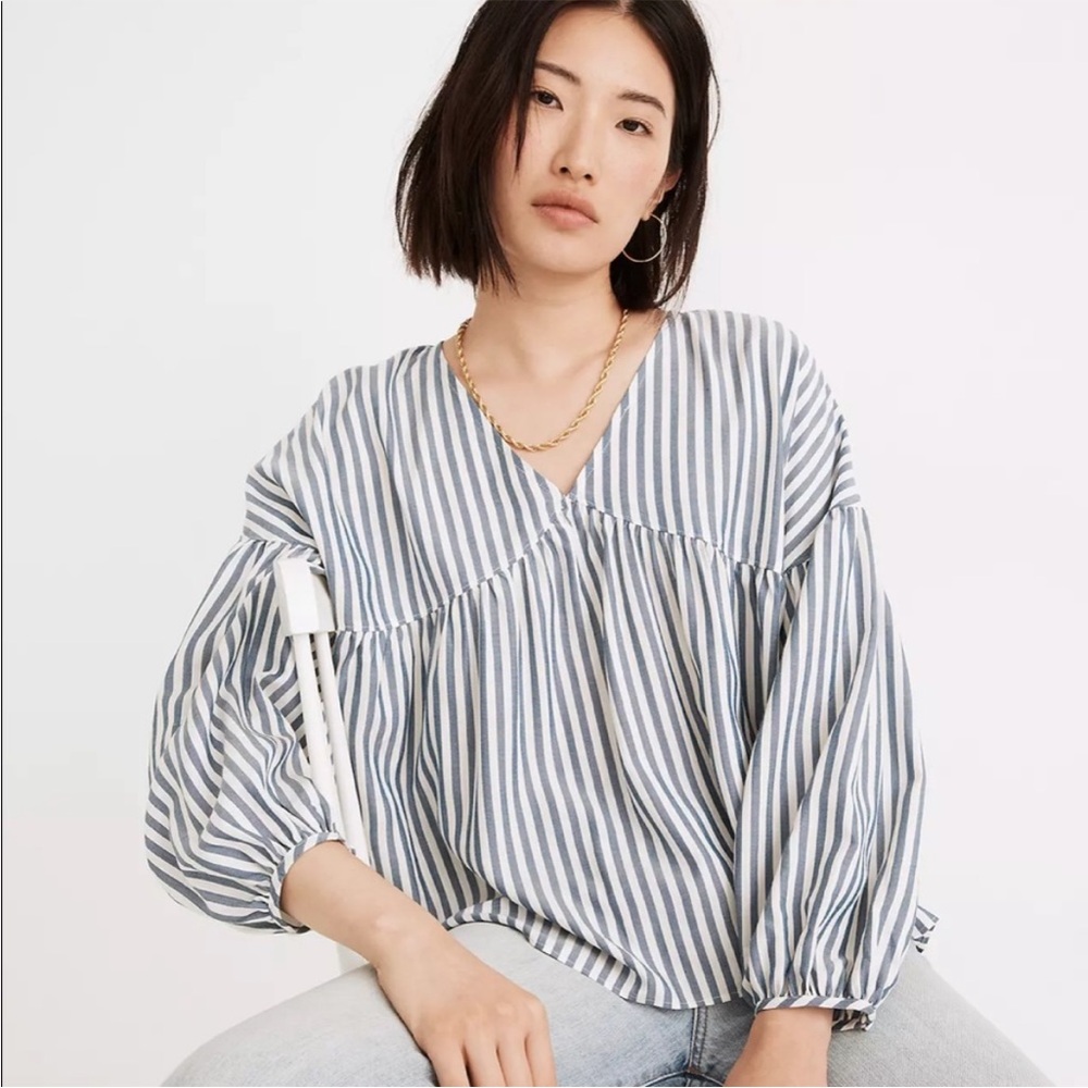 Madewell Blue White Striped Monterey Top sz S